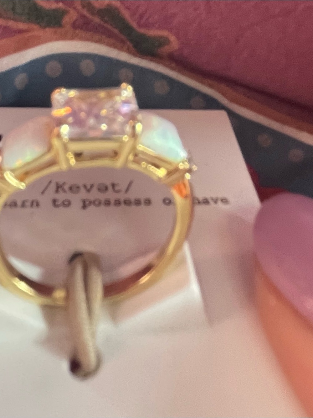 Covet (Nordstrom) Gold-Tone Ring with Clear Center Stone and Opal Accents - Picture 3 of 5